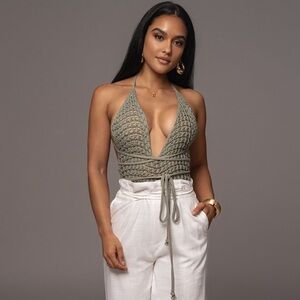 JLUXLABEL Sage Crochet Halter Bodysuit